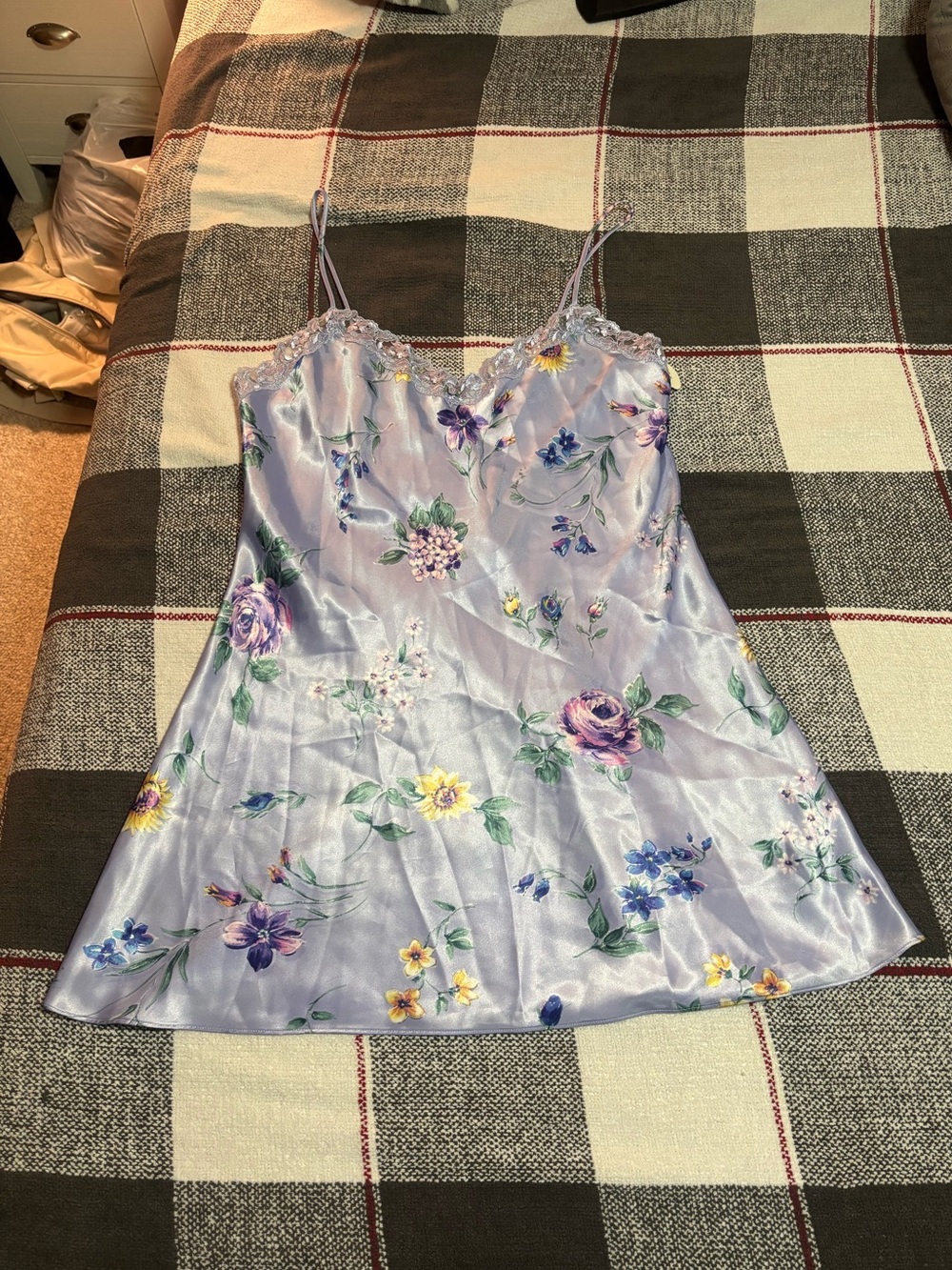 Lavender Floral Satin Slip Nightgown